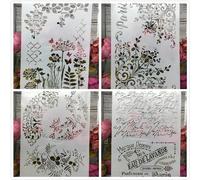 Stencil per artigianato riutilizzabili, 4 pezzi, formato A4, 29 cm, motivo floreale retrò con parole francesi per pittura, modelli da disegno per dipingere su legno, pareti, mobili, stile A