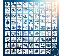 Stencil per artigianato riutilizzabili, 80 stencil lavabili con oceano per pittura, modelli riutilizzabili in PET con vivaci disegni di animali marini e conchiglie, stencil da parete per decorazione