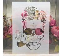 Stencil per artigianato, riutilizzabili, formato A4, 29 cm, motivo: teschio, occhiali da sole, stencil per pittura, disegni per dipingere su legno, pareti, mobili