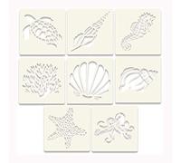 Stencil per creature dell'oceano, 8 pezzi, stencil per pittura, cartoni animati, marittimi, animali, riutilizzabili, in plastica, per scrapbooking, album fotografici, biglietti da regalo (13 x 13 cm)