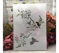 Stencil per dipingere su legno, 29 x 21 cm, A4, modelli di fiori di pesco e uccelli, per realizzare biglietti da disegno, stencil riutilizzabili per tela, mobili, carta, artigianato