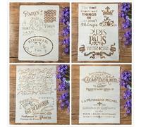Stencil per dipingere su legno, 4 pezzi, formato A4, 29 x 21 cm, stencil vintage con parole francesi Parigi, per artigianato, riutilizzabili, per pareti, tela, roccia, tessuto, legno, cartelli