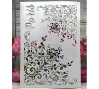 Stencil per dipingere su legno, A4, modelli con bordo floreale Parigi, per realizzare biglietti da disegno, stencil riutilizzabili per tela, mobili, carta, artigianato, stile A