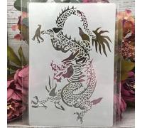 Stencil per dipingere sulle pareti, 26 x 18 cm, motivo: drago orientale, riutilizzabili, per disegnare e dipingere, per decorare la casa su carta da parati e album di ritagli