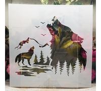Stencil per dipingere sulle pareti, 30 x 30 cm, motivo: grande lupo della foresta e uccellini, riutilizzabili, per disegnare e dipingere, per decorare la casa su carta da parati