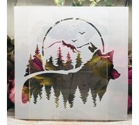 Stencil per dipingere sulle pareti, 30 x 30 cm, motivo: lupo, foresta e luna, riutilizzabili, per disegnare e dipingere, decorazioni per la casa