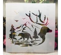 Stencil per dipingere sulle pareti, 30 x 30 cm, motivo: orso, cervo, foresta, uccello, riutilizzabile, per disegnare, dipingere, artigianato, modelli per parete, carta, album di ritagli, decorazione