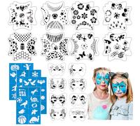 Stencil per il trucco del viso, kit da 20 pezzi, stencil riutilizzabili per tatuaggi facciali e trucco per il corpo, fiori, animali, forme