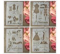 Stencil per la creazione di biglietti, 4 pezzi, formato A4, 29 x 21 cm, per cucire vestiti alla moda, stencil per dipingere su legno, pareti, mobili, tela, tessuto, album di carta, album di ritagli