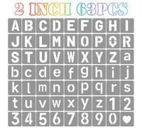 Stencil per lettere da 5 cm, simboli, numeri, stencil per artigianato, 63 pezzi, modelli alfabeto riutilizzabili, kit stencil ad incastro per dipingere su legno, parete, tessuto, roccia, cartello