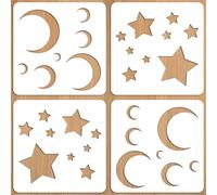 Stencil per luna e stella, 4 pezzi, stencil per la luna e la stella, in plastica, per dipingere pareti in tessuto, carta artistica, decorazione per la casa