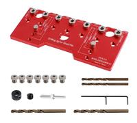 Stencil per perni da scaffale con 7 guide per trapano temprate, in alluminio di alta qualità, 22 x 10 cm, 1/4", 5 mm, 32 mm, guide per la lavorazione del legno, fai da te (rosso)