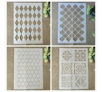 Stencil per pittura, 4 pezzi, 29 cm, formato A4, stencil quadrati con rombi, riutilizzabili, per scrapbooking, kit di modelli da disegno per progetti fai da te e decorazioni per la casa