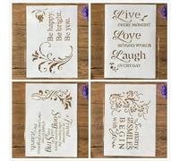Stencil per pittura, 4 pezzi, formato A4, 29 cm, motivo: canzone d'amore, parole felici, stencil riutilizzabili per dipingere su legno, tela, mobili, pavimenti, forniture artistiche fai da te