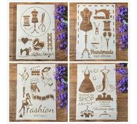 Stencil per pittura, 4 pezzi, formato A4, alla moda, vestiti, cucito, da donna, riutilizzabili, per dipingere su legno, artigianato, tela, carta, tessuto, mobili, pareti