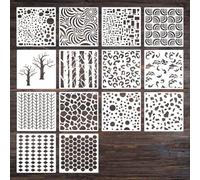 Stencil per pittura a forma geometrica, 14 modelli diversi per pittura a spruzzo, pittura a rullo con spugna, disegno a pastello, artigianato fai da te (15 x 15 cm)