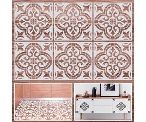 Stencil per pittura a piastrelle, 6 modelli decorativi mandala, spruzzo e rullo con spugna, artigianato fai da te, adatti per piastrelle standard (30 x 30 cm)
