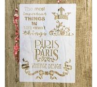 Stencil per pittura, formato A4, 29 x 21 cm, motivo: corona di Parigi, per dipingere su legno, parete, tela, tessuto, roccia, cartello, progetti artistici fai da te