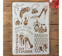 Stencil per pittura, formato A4, 29 x 21 cm, motivo: scarpe da ragazza, piume di Parigi, stencil riutilizzabili per dipingere su legno, tela, mobili, pavimenti, forniture artistiche fai da te, stile 9
