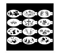 Stencil per pittura murale, Stencil Graffiti 12 pezzi Modelli di pittura cava for il viso for tatuaggi body art for trucco spray(C03)