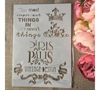 Stencil per pittura su legno, A4 29 x 21 cm, motivo Parigi con bordo floreale, riutilizzabili, stencil per dipingere su parete, accessori per la creazione di biglietti, decorazioni per la casa, stile