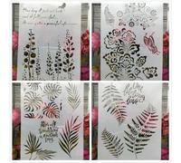 Stencil per pittura su pareti, 4 pezzi, formato A4, 29 cm, motivo floreale retrò con parole francesi, riutilizzabili, per disegnare, dipingere, artigianato, modelli per carta da parati, album di