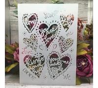 Stencil per pittura su pareti, formato A4, 29 cm, a forma di cuore vuoto, con parole d'amore, riutilizzabili, per disegnare, dipingere, artigianato, modelli per parete, arte, album di ritagli