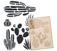 NAKLEO Stencil Riutilizzabile Plastica Parete - 43x64cm - Cactus Deserto Pianta - Grande Carta da Parati Motivo Pittura Fai Da Te Artigianato Stampino - Tessuto Mobili Legno Tela