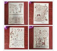 Stencil riutilizzabili, 4 pezzi, formato A4, 29 x 21 cm, lettere e chiavi, stencil per dipingere su legno, mobili, pavimenti, decorazioni fai da te