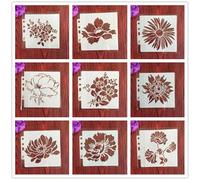 Stencil riutilizzabili, 9 pezzi, 14 x 13 cm, a strati, motivo floreale, per dipingere su mobili in legno, pavimenti, decorazioni fai da te