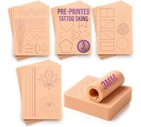 Stencil Skin 5 pre-stampate per esercitarsi sui tatuaggi, tutorial gratuito, 3 mm, per apprendisti tatuatori, set da 5, pelle elastica morbida al tatto