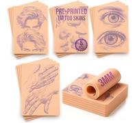 Stencil Skin 5 pre-stampati tatuaggio pratica skin gratis tutorial 3 mm finta pelle per tatuaggi ritratti set di 5, pelle elastica morbida al tatto
