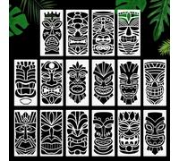 Stencil Tiki Tribe 16 pezzi Tiki Totem Volto con Bocca Aperta Stencil Modello Riutilizzabile Formato A4 per Dipingere su Legno Tessuto Tela Paret