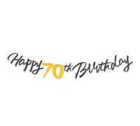 Stendardo 70°Compleanno - Decorazioni Glitter Nero e Oro 70°Compleanno, Stendardo Festa Neri e Dorati- Cartello Decorativo Divertente per Feste, 70th Happy Birthday Banner
