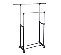 Stender Doppio Porta Abiti Estensibile in Acciaio con Ruote 125x170x42 cm Fadi Nero e Acciaio
