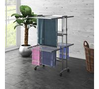 Stendibiancheria a 2 Livelli con Ruote Argento 60x70x106 cm