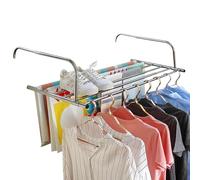 Stendibiancheria da balcone - Linea lavanderia, asciugatrice compatta, accessorio per lavaggio esterno, meccanismo di sospensione pieghevole, montaggio a morsetto sicuro | stendibiancheria utilizzato