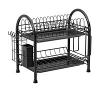 Stendibiancheria da cucina a 2 ripiani, in acciaio al carbonio, con scolapiatti e portaposate, grande supporto da cucina per piatti e tazze, salvaspazio per piano di lavoro, 39 x 25 x 37 cm