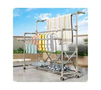 Stendibiancheria da interni in acciaio inox resistente, pieghevole e retrattile, con 4 ruote, grande capacità, design a 5 aste (130-220 cm)