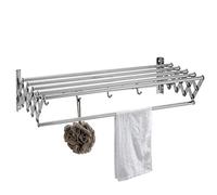 Stendibiancheria da parete, retrattile, salvaspazio, con ganci, barra portasciugamani pieghevole per interni, 50 cm, ideale per bagno e lavanderia