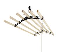 Monster Shop - Stendibiancheria da Soffitto con 6 Stecche di Legno 150cm e Supporti in Ghisa Neri per Asciugare Vestiti, Indumenti e Biancheria