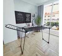 Stendibiancheria Estensibile Fino a 2 Metri Griglia Telescopica 30 M di Stenditura Stendino Grandi Dimensioni Ali Alte Uso Interno Esterno Con Ruote Richiudibile 218-300 x 55 x 126 cm (Bianco e nero)