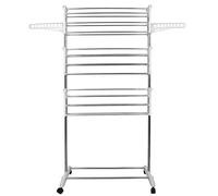 Stendibiancheria per biancheria, stendibiancheria, materiale: tubi in acciaio inossidabile, carico massimo: 3 kg per barra di supporto, 3 ripiani, con ali, 3 strati, tubo grigio zincato