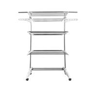 Stendibiancheria per la casa in nylon sottile premium pieghevole XXL | 6 livelli | Acciaio inossidabile | Asta telescopica | 48 ganci | 6 ruote girevoli a 360o con freno