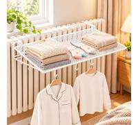 Stendibiancheria per Termosifone con Ripiano e Ganci | Stendino per Radiatore Regolabile - Stendibiancheria da Termosifone in Metallo Resistente per Maglioni(White,35cm/13.8in)