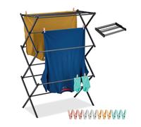 Relaxdays Klappbarer Wäscheständer Stendibiancheria Pieghevole, 11 aste, Altezza x Larghezza x profondità: 105 x 74 x 37 cm, in Metallo, salvaspazio, Nero, 95% Acciaio 5% plastica