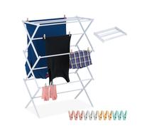 Relaxdays Klappbarer Wäscheständer Stendibiancheria Pieghevole, 11 aste, Altezza x Larghezza x profondità: 105 x 74 x 37 cm, in Metallo, salvaspazio, Bianco, 5% plastica 95% Acciaio