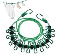 Stendibiancheria portatile retrattile migliorato per viaggi, filo per bucato con 12 mollette per vestiti, per asciugatura bucato in interni, accessori da campeggio all'aperto (verde, 1 confezione)