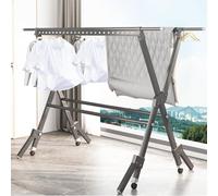 Stendibiancheria resistente per interni ed esterni, stendibiancheria retrattile a 4 poli, asta appendiabiti pieghevole antivento, resistente e pieghevole, soluzione salvaspazio da 2,3 m
