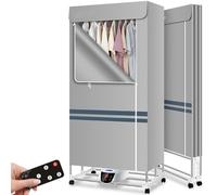 Stendibiancheria Riscaldato Pieghevole, Stendino Elettrico a 2/3 Ripiani | Stendibiancheria Elettrico ad Asciugatura Rapida con Copertura Schermo Touch LCD Telecomando(gray,3 Tier)
